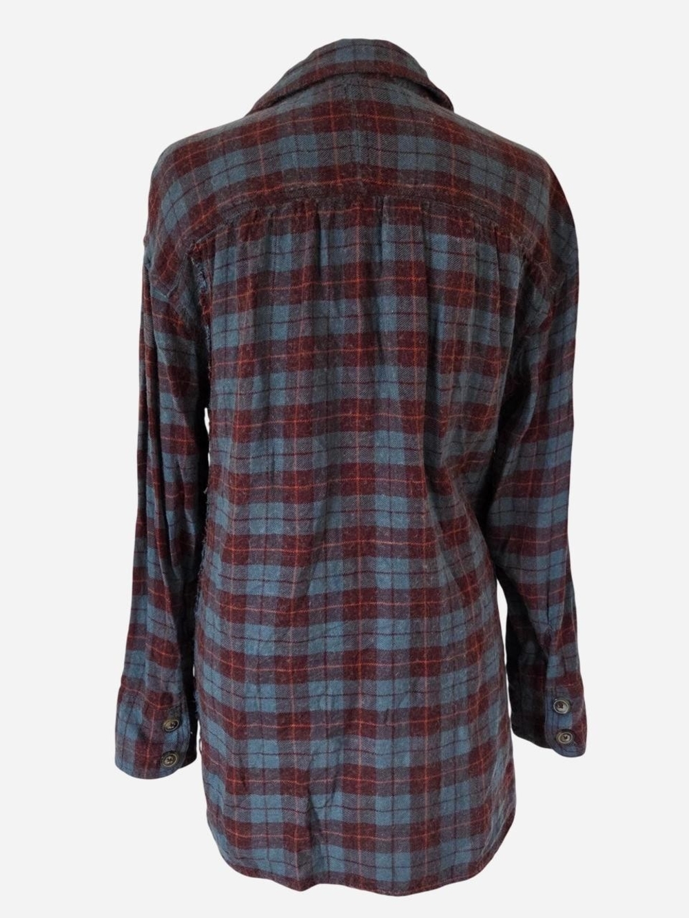 Free People wool blend plaid button down shirt flannel purple blue size M - Picture 4 of 8